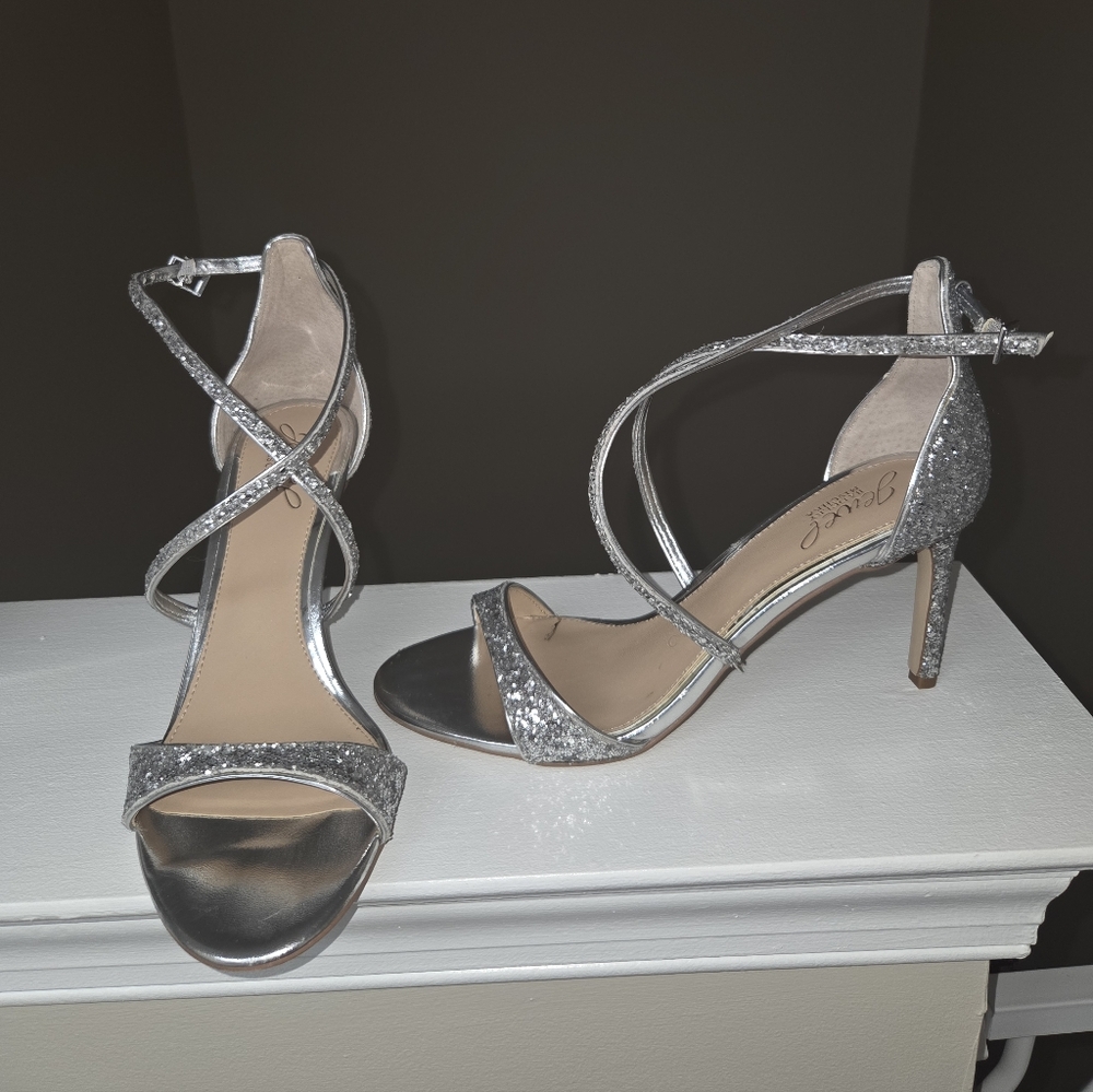 Elegant Silver Sequin Strappy Heels